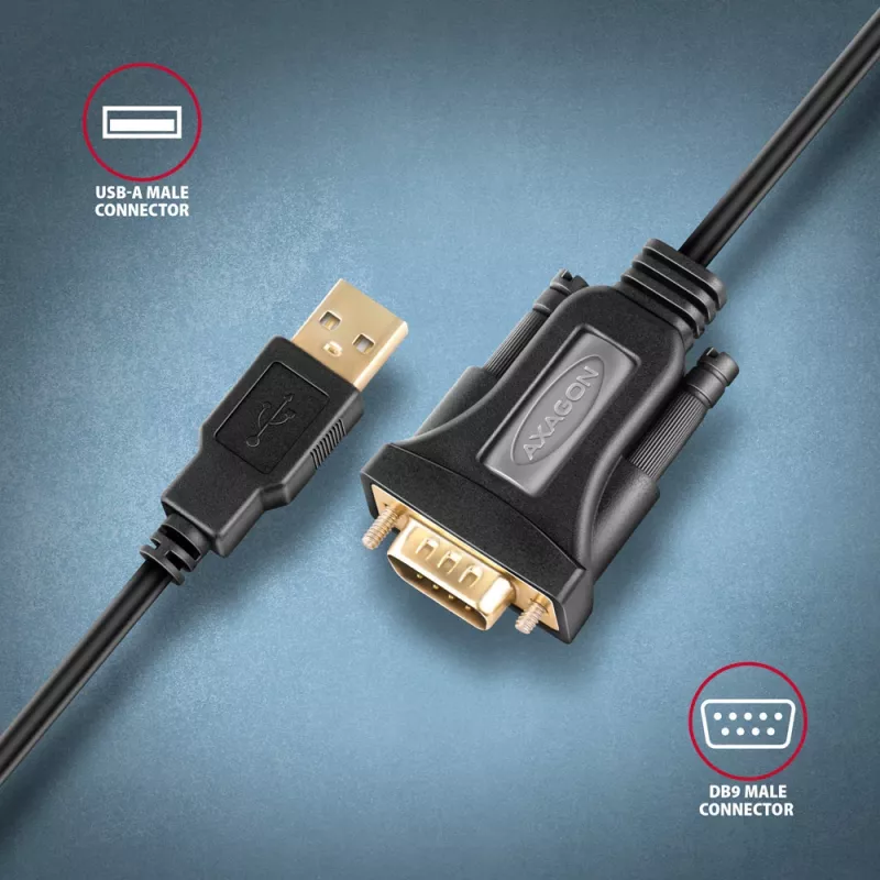 Axagon ADS-1PQN USB-A 2.0 - serieel RS-232 DB9-M FTDI-adapterkabel