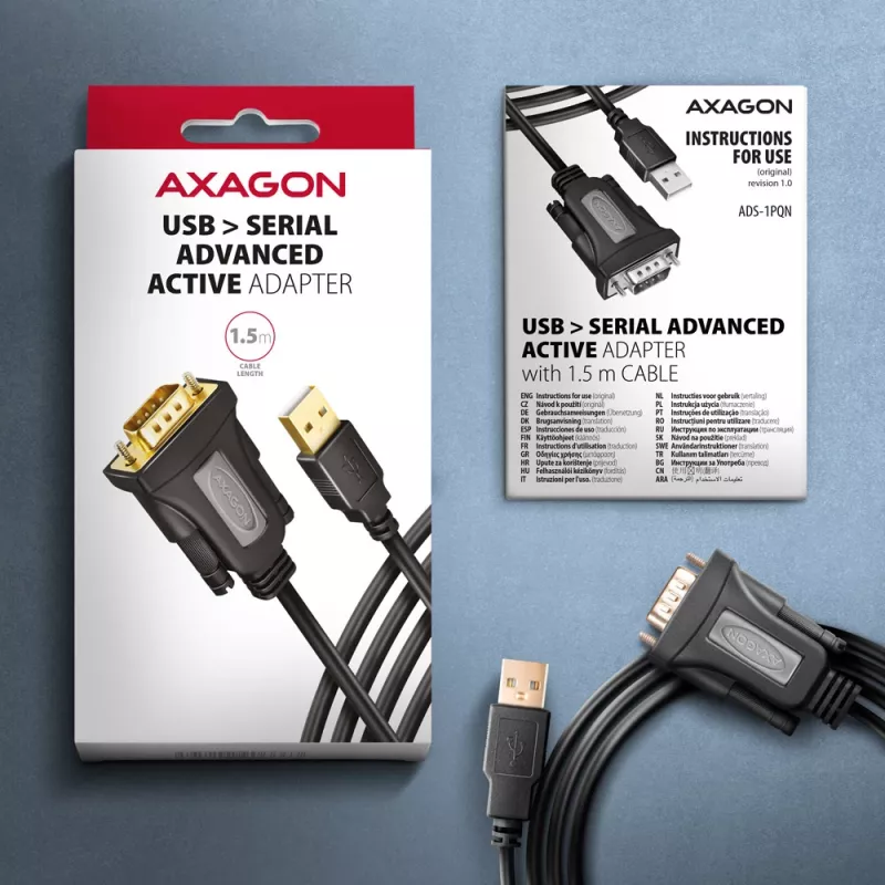 Axagon ADS-1PQN USB-A 2.0 - serieel RS-232 DB9-M FTDI-adapterkabel