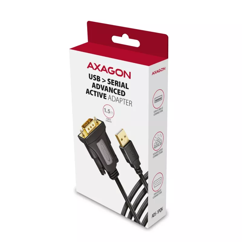 Axagon ADS-1PQN USB-A 2.0 - serieel RS-232 DB9-M FTDI-adapterkabel