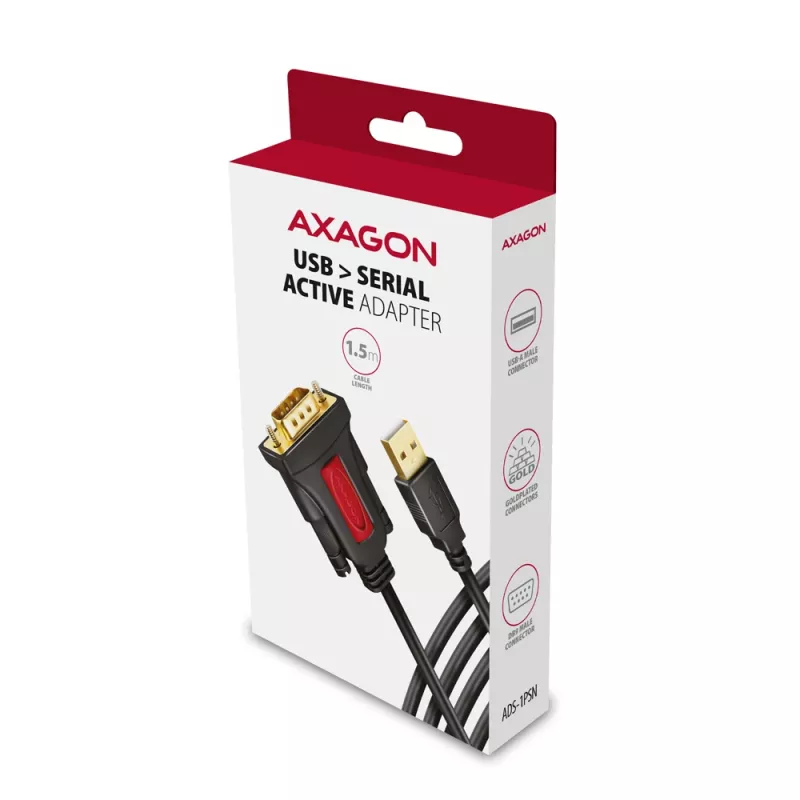Axagon ADS-1PSN USB-A 2.0 - serieel RS-232 DB9-M Prolific adapterkabel 1,5 m