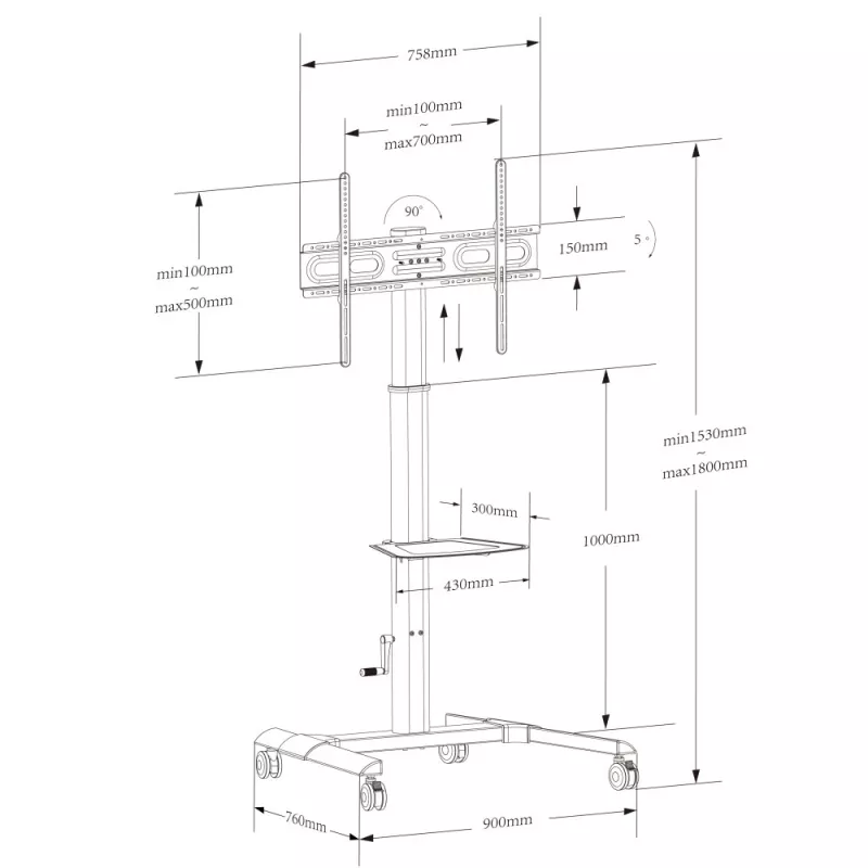 Techly ICA-TR228 multimediatrolley/standaard zwart flat panel