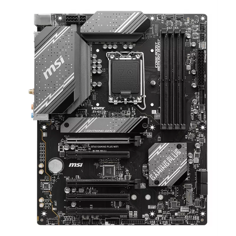Moederbord MSI B760 GAMING PLUS WIFI — Intel B760, LGA 1700, ATX, DDR5, 4 DIMM, Wi‑Fi 6E, 2.5Gb LAN