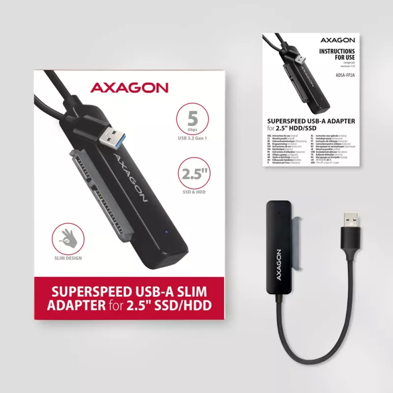 Axagon ADSA-FP2A interfacekaart USB 3.2 Gen 1 SATA stekker zwart