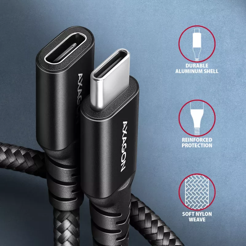 Axagon BUCM32-CF10AB SPEED+ USB-C USB 20Gbps verlengkabel 1 m