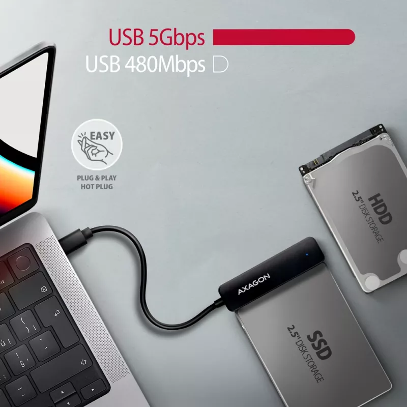 Axagon ADSA-FP2C USB-C 5Gbps - SATA 6G, 2.5 SSD/HDD SLIM adapter - adapter - digitale/data-interfacekaarten/adapters