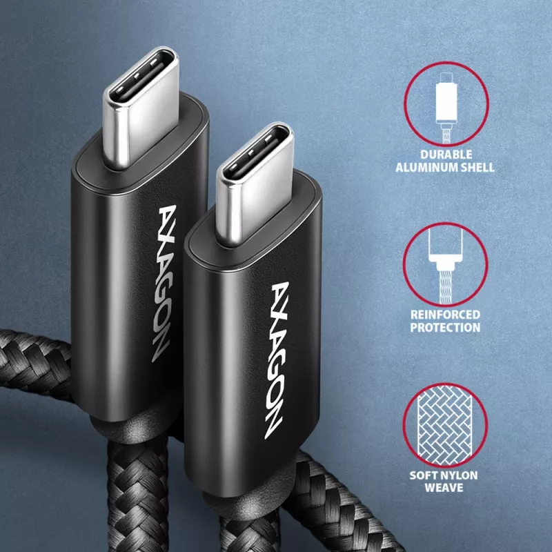 Axagon BUCM2-CM30AB data- en oplaadkabel USB 480Mbps 3 m. PD 240W, 5A. zwart gevlochten
