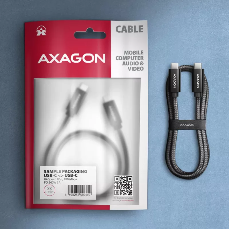 Axagon BUCM2-CM30AB data- en oplaadkabel USB 480Mbps 3 m. PD 240W, 5A. zwart gevlochten