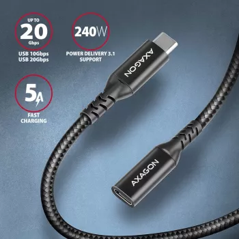 Axagon BUCM32-CF05AB SPEED+ USB-C USB 20Gbps verlengkabel 0,5 m