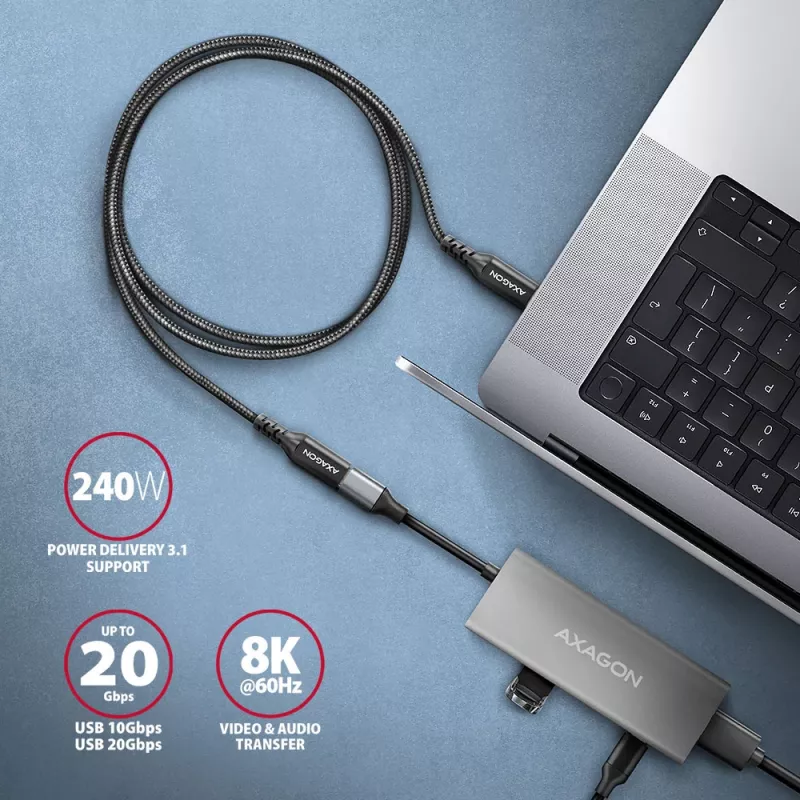 Axagon BUCM32-CF05AB SPEED+ USB-C USB 20Gbps verlengkabel 0,5 m