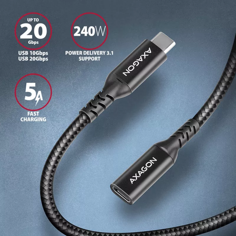 Axagon BUCM32-CF15AB SPEED+ USB-C USB 20Gbps verlengkabel 1,5 m