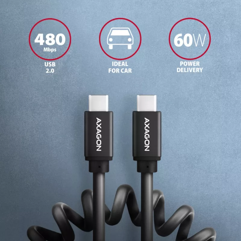 USB-kabel Axagon BUCM-CM20TB 1,1m PD 60W 3A zwart