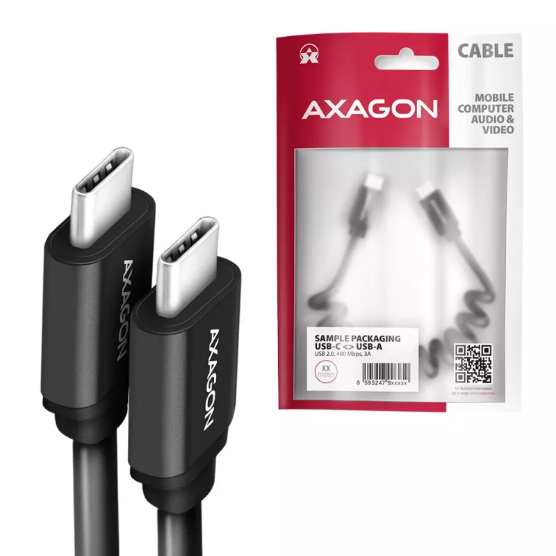 USB-kabel Axagon BUCM-CM20TB 1,1m PD 60W 3A zwart