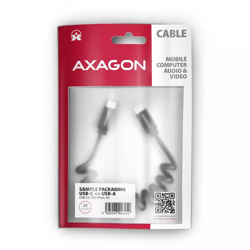 USB-kabel Axagon BUCM-CM20TB 1,1m PD 60W 3A zwart