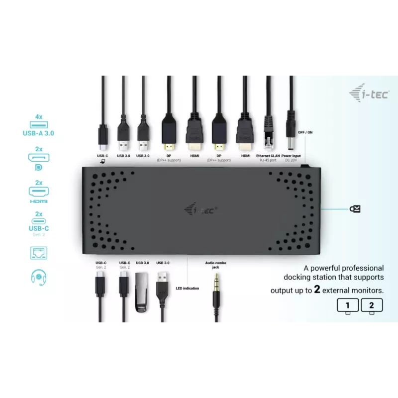 i-tec USB 3.0 / USB-C / Thunderbolt 3 dual display dockingstation Gen2 + Power Delivery 100W