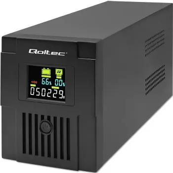 Noodstroomvoorziening QOLTEC 53770, Line-Interactive UPS 1,5 kVA (900 W), 2 C13-uitgangen, AVR, LCD, USB Type-B