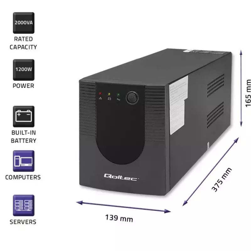 Qoltec 53777 UPS Line-Interactive 2 kVA 1200 W 4 AC-stopcontacten