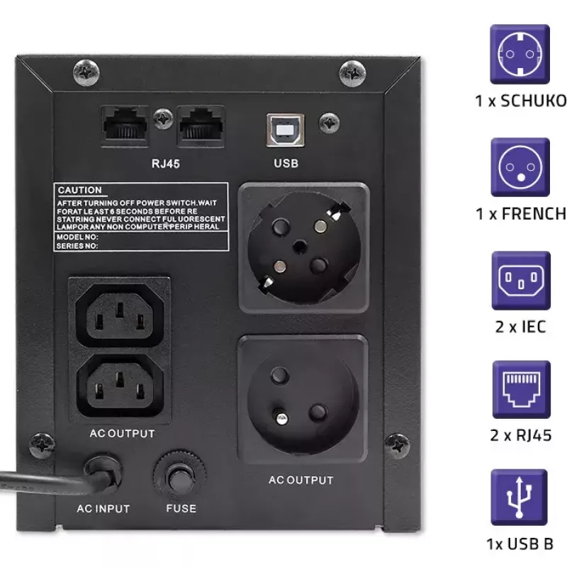Qoltec 53777 UPS Line-Interactive 2 kVA 1200 W 4 AC-stopcontacten