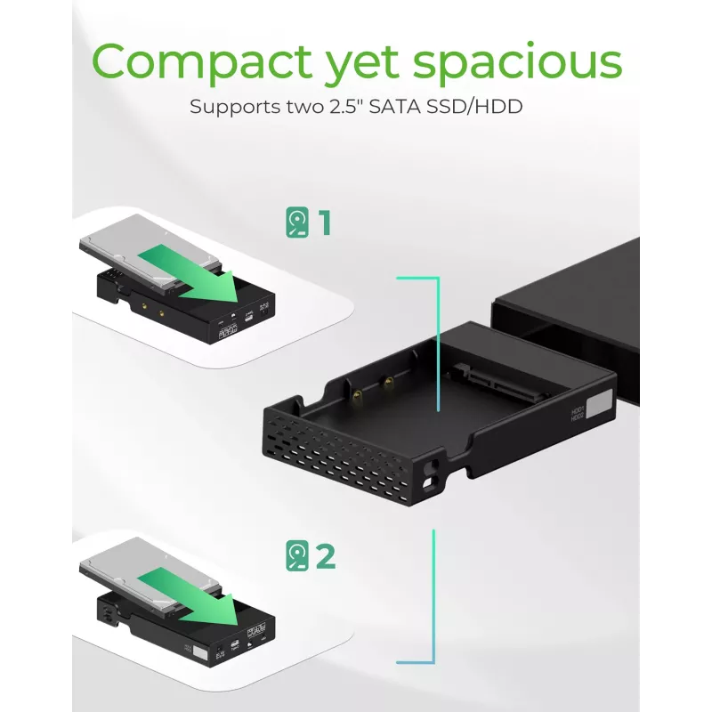 ICY BOX RAID-behuizing voor 2x HDD/SSD USB 3.2 Gen 2 Type-C® / Type-A interface