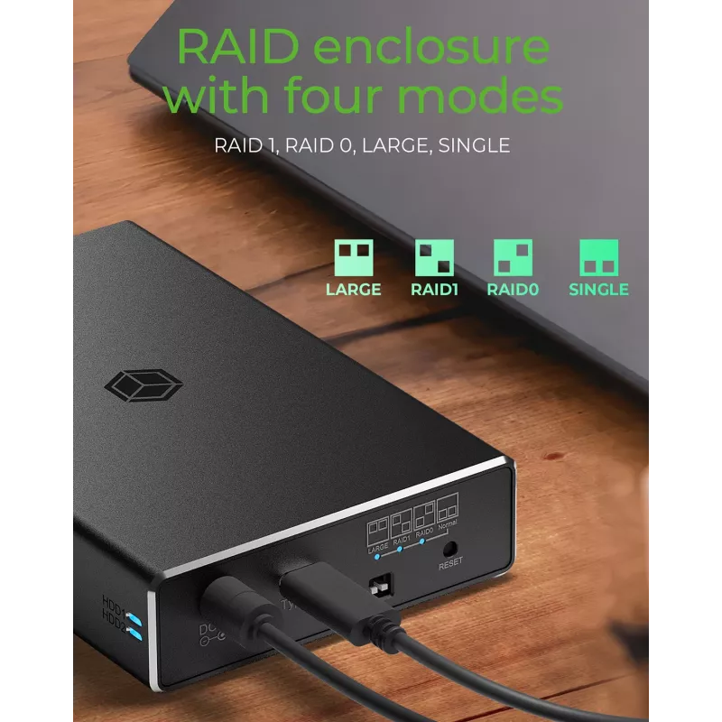 ICY BOX RAID-behuizing voor 2x HDD/SSD USB 3.2 Gen 2 Type-C® / Type-A interface