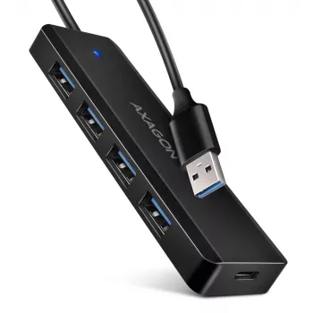 Axagon HUE-C1A 4x USB 5Gbps TRAVEL-hub, USB-C power-ingang, 19 cm USB-A-kabel