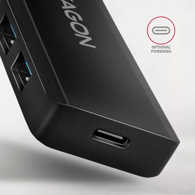 Axagon HUE-C1A 4x USB 5Gbps TRAVEL-hub, USB-C power-ingang, 19 cm USB-A-kabel