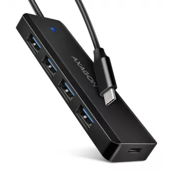 Axagon HUE-C1C 4x USB 5Gbps TRAVEL-hub, USB-C power IN, 19 cm USB-C-kabel