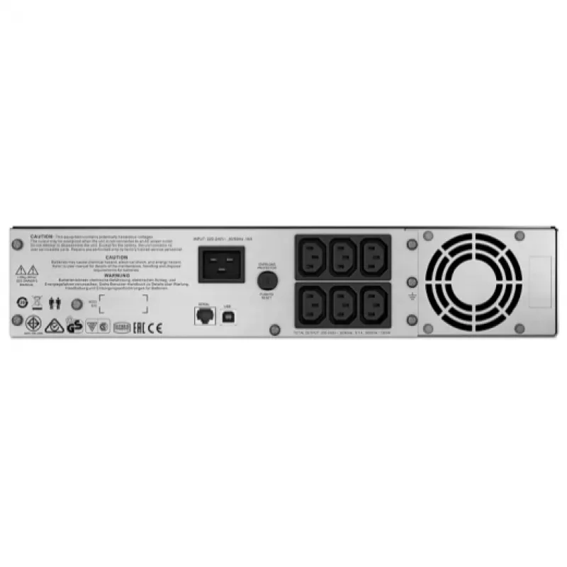 APC Smart-UPS C, Line-Interactive, 2000VA, Rackmount 2U, 230V, 6x IEC C13-stopcontacten, USB- en seriële communicatie, AVR, grafisch LCD