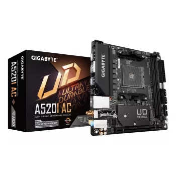 GIGABYTE A520I AC moederbord - ondersteunt AMD Ryzen 5000 Series AM4 CPU's, 6 fasen digitale VRM, tot 5300MHz DDR4 (OC), 1xPCIe 3.0 M.2, WLAN, GbE LAN, USB 3.2 Gen1
