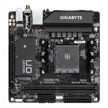 GIGABYTE A520I AC moederbord - ondersteunt AMD Ryzen 5000 Series AM4 CPU's, 6 fasen digitale VRM, tot 5300MHz DDR4 (OC), 1xPCIe 3.0 M.2, WLAN, GbE LAN, USB 3.2 Gen1