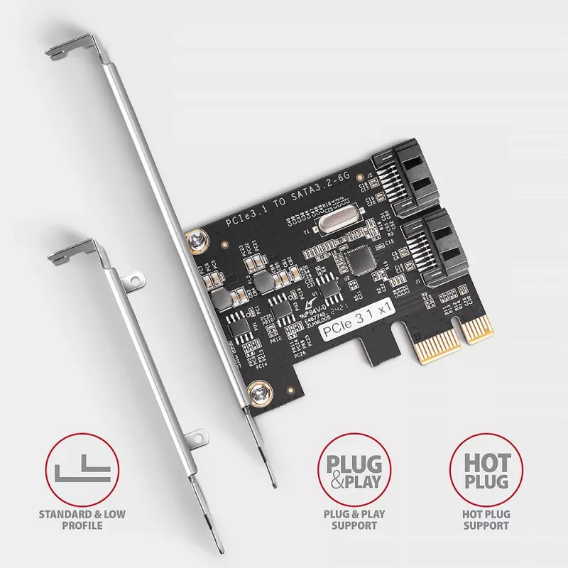 Interne SATA-adapter Axagon PCES-SJ2 PCIe 2 Gbit/s zwart