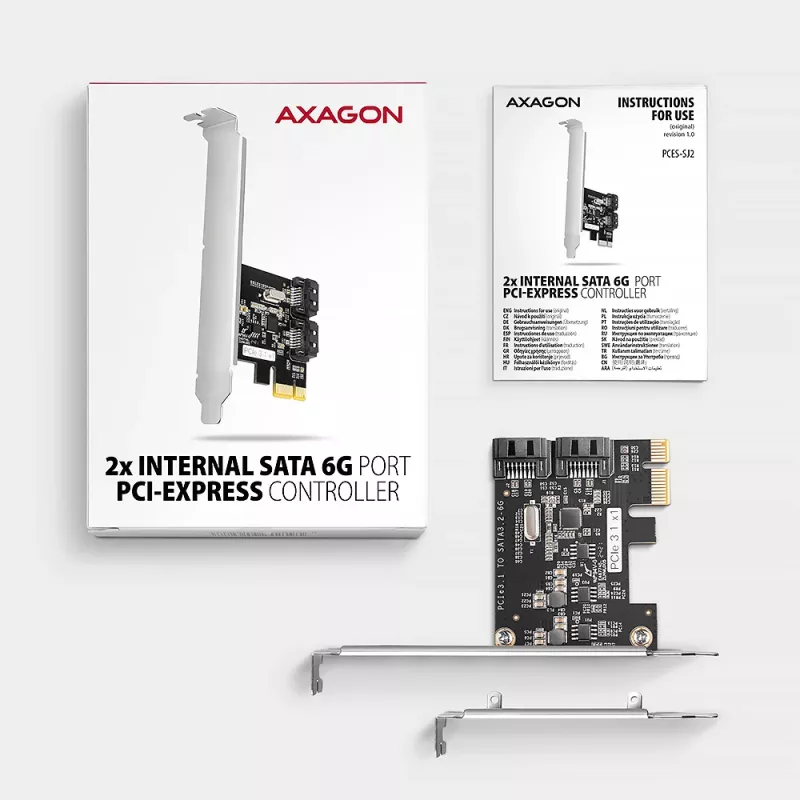 Interne SATA-adapter Axagon PCES-SJ2 PCIe 2 Gbit/s zwart