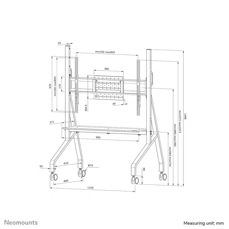 Neomounts FL50-525BL1 tv-wagen 55-86 inch - snelle installatie - TÜV