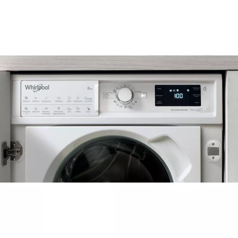 Whirlpool BI WMWG 81485 PL inbouwwasmachine, voorlader, 8 kg, 14 programma's, energieklasse B, wit