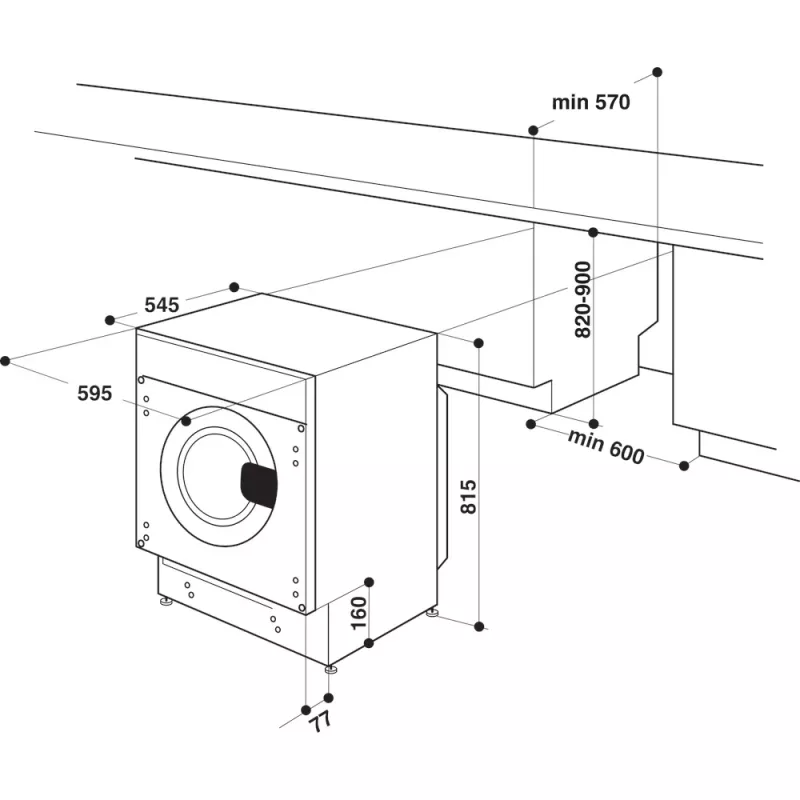 Whirlpool BI WMWG 81485 PL inbouwwasmachine, voorlader, 8 kg, 14 programma's, energieklasse B, wit