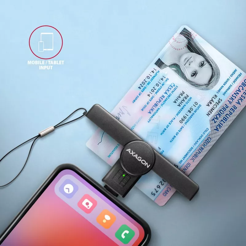 Axagon CRE-SMPC USB-C smartcard-/identiteitskaartlezer PocketReader smartcardlezer binnen USB Type-C zwart