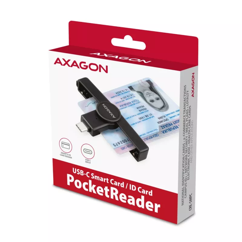 Axagon CRE-SMPC USB-C smartcard-/identiteitskaartlezer PocketReader smartcardlezer binnen USB Type-C zwart