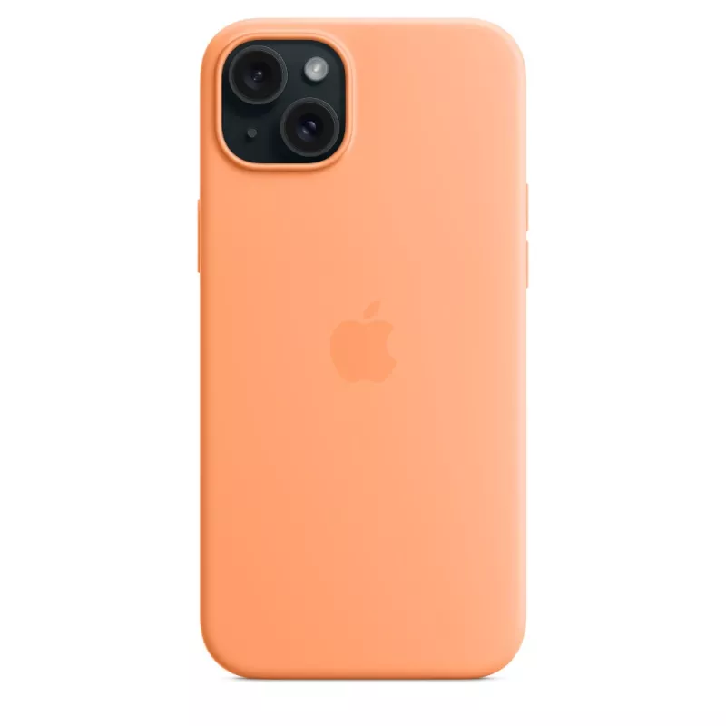 Apple siliconen case met MagSafe voor iPhone 15 Plus sorbet oranje