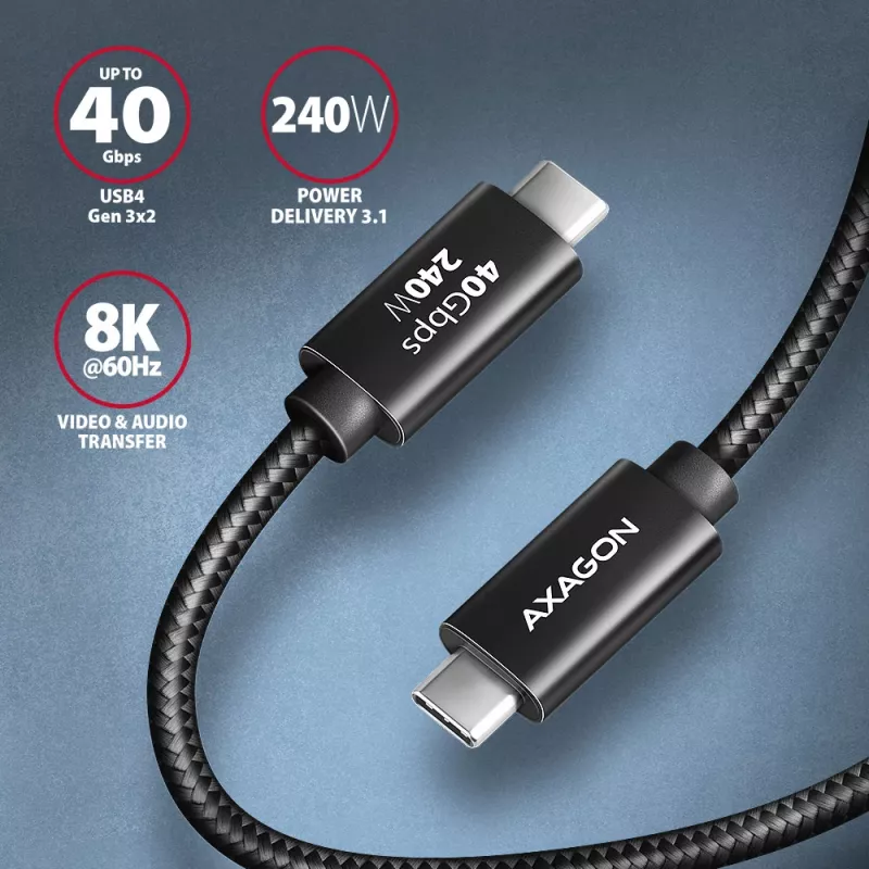 USB-kabel Axagon BUCM4X-CM10AB USB4 Gen 3x2 1m zwart