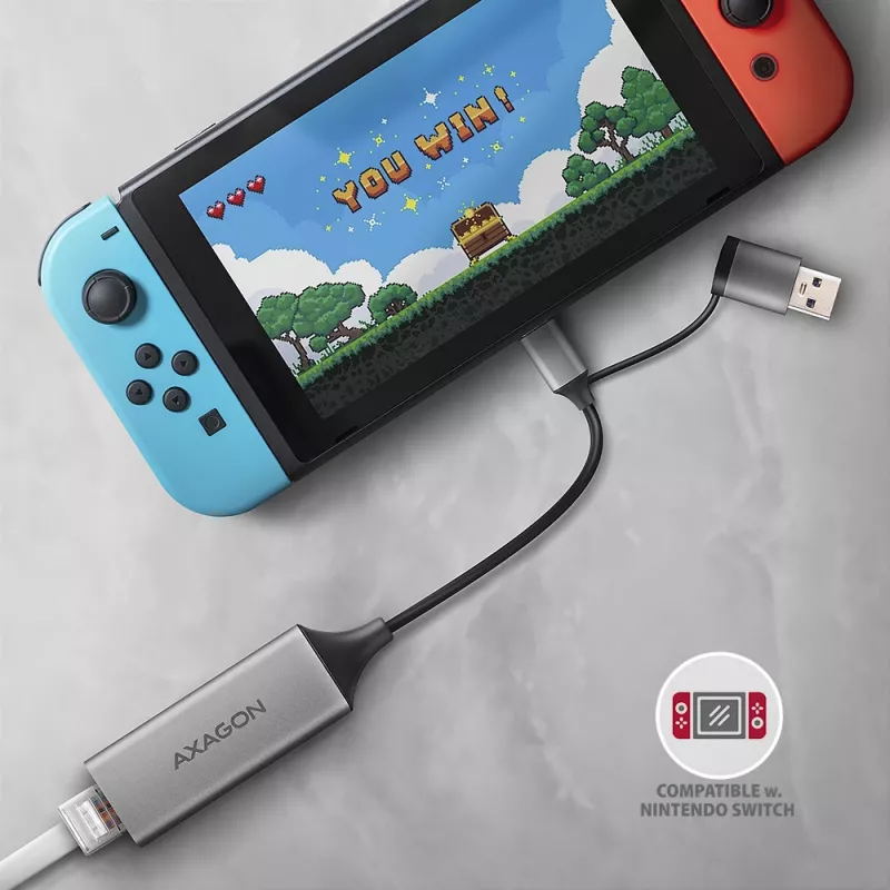 Axagon ADE-TXCA USB-C + USB-A 3.2 Gen 1 - Gigabit Ethernet-adapter, Asix AX88179