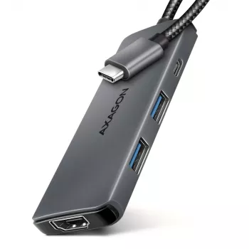 Axagon HMC-5H8K USB 5Gbps hub 2x USB-A USB-C HDMI 8k/30Hz PD 100W kabel USB-C bekabeld USB 3.2 Gen 1 (3.1 Gen 1) Type-C grijs