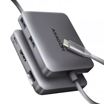 Axagon HMC-5HL USB 5Gbps hub, 2x USB-A, HDMI 4K/60Hz, RJ-45, PD 100W, 20cm USB-C-kabel