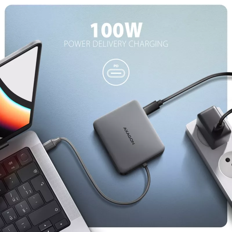 Axagon HMC-5HL USB 5Gbps hub, 2x USB-A, HDMI 4K/60Hz, RJ-45, PD 100W, 20cm USB-C-kabel