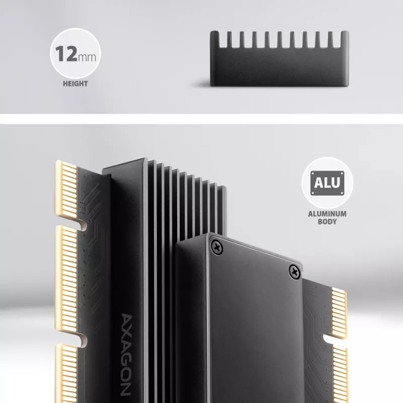 Axagon PCEM2-XS PCIe x16 - M.2 NVMe M-Key-adapter, met passieve aluminium koelbody