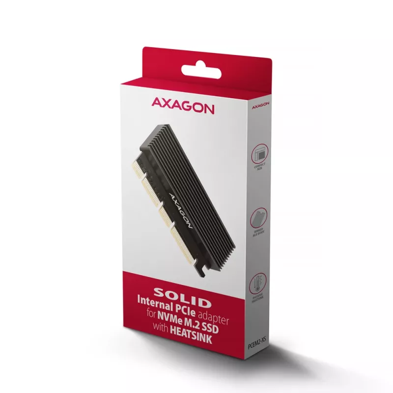 Axagon PCEM2-XS PCIe x16 - M.2 NVMe M-Key-adapter, met passieve aluminium koelbody