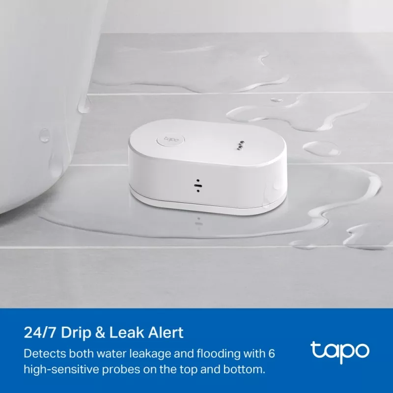 Waterleksensor TP-Link Tapo T300 Wi‑Fi, verstelbaar alarm 90 dB, IP67, batterij (2×AAA), hub vereist