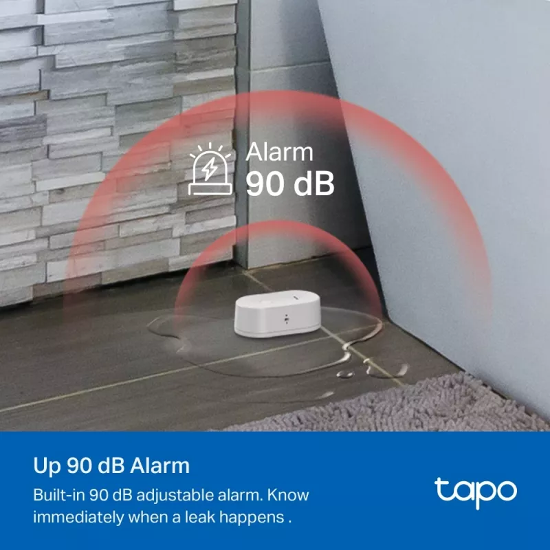 Waterleksensor TP-Link Tapo T300 Wi‑Fi, verstelbaar alarm 90 dB, IP67, batterij (2×AAA), hub vereist