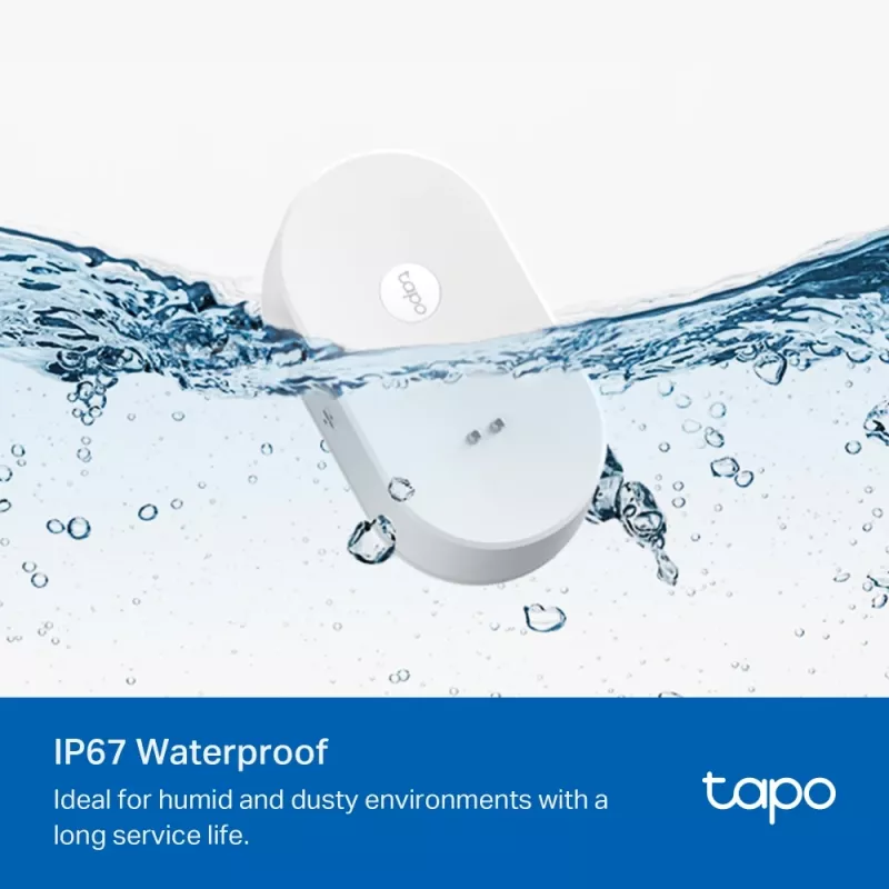 Waterleksensor TP-Link Tapo T300 Wi‑Fi, verstelbaar alarm 90 dB, IP67, batterij (2×AAA), hub vereist