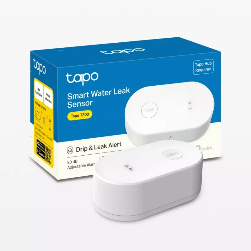 Waterleksensor TP-Link Tapo T300 Wi‑Fi, verstelbaar alarm 90 dB, IP67, batterij (2×AAA), hub vereist