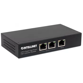 Intellinet 2-poorts Gigabit High-Power PoE+ extender repeater, IEEE 802.3at/af Power over Ethernet (PoE+/PoE), metaal