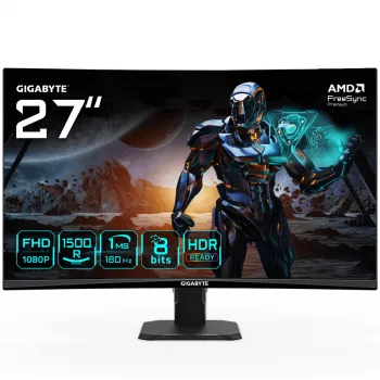 GIGABYTE GS27FC 27 inch FHD curved gaming-monitor – 1920 x 1080, 180 Hz, 1 ms, 250 cd/m², FreeSync Premium, HDR-geschikt, HDMI 2.0, DisplayPort 1.4